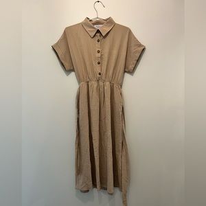Jane Button Down Waist Tie Dress in Beige size medium